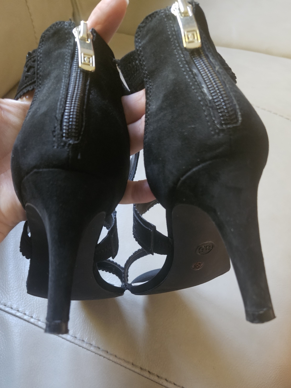 Liz Claiborne Black Suede Back-Zip Strappy Heels